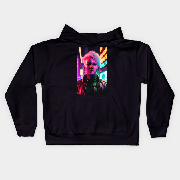 Abstract Cyberpunk Girl Kids Hoodie by Voodoo Production